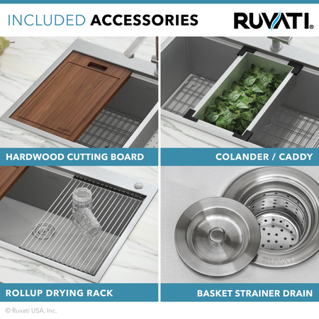 Ruvati 36" Apron-front Workstation Farmhouse Kitchen Sink 16 Ga SS Sgl Bowl RVH9300